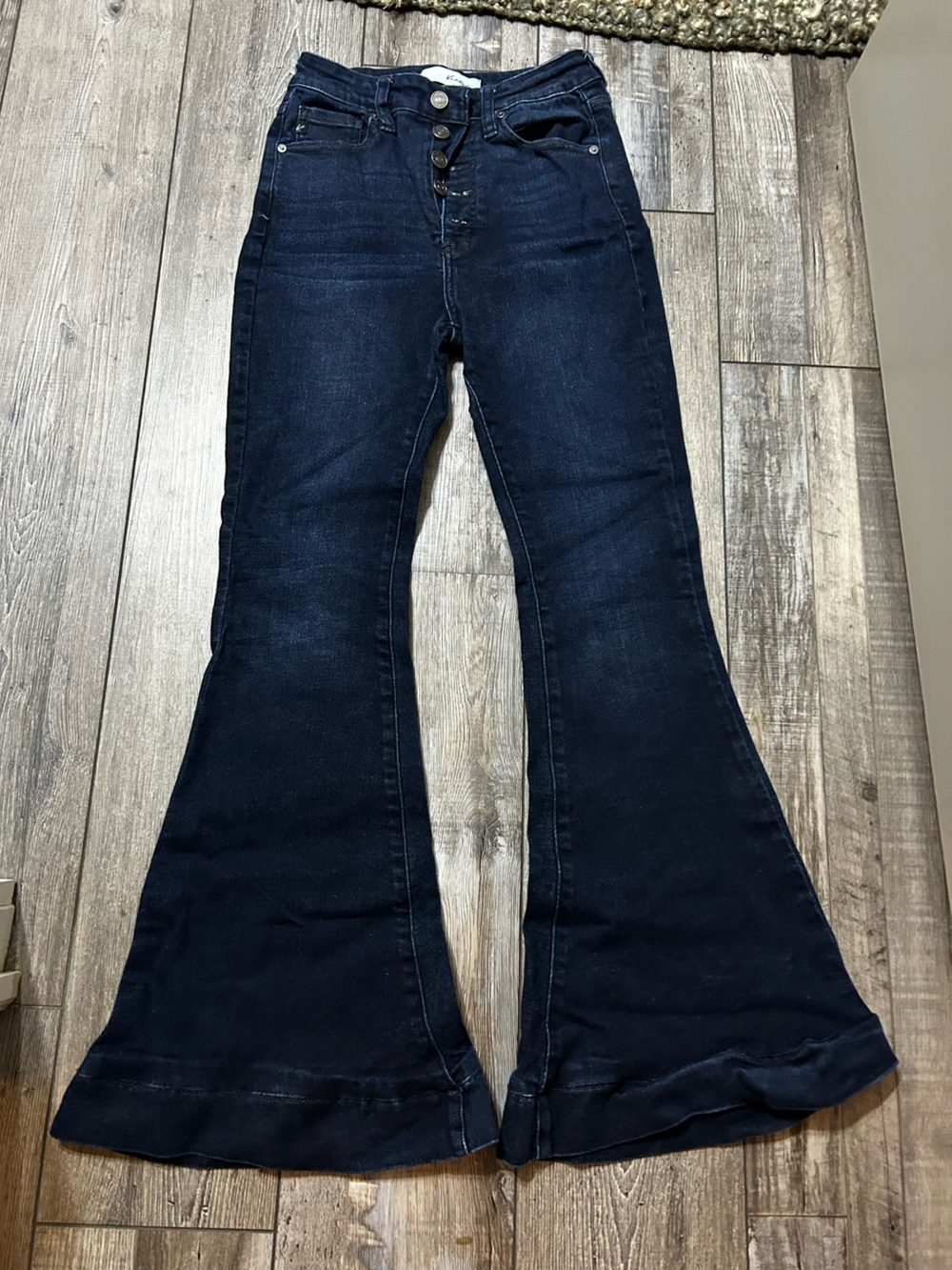 Kancan Dark Indigo High-Rise Flared bell bottom jeans button fly high rise 3/25